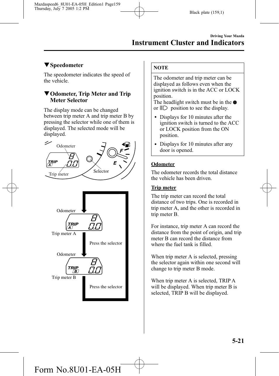 Instrument cluster and indicators | Mazda 2006 SPEED6 User Manual | Page 159 / 354
