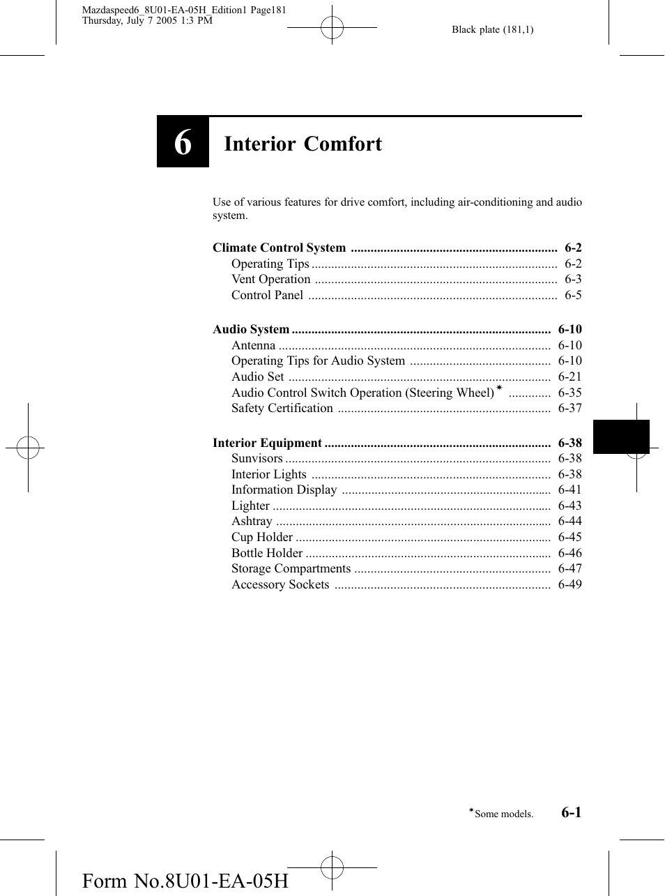 Interior comfort | Mazda 2006 SPEED6 User Manual | Page 181 / 354