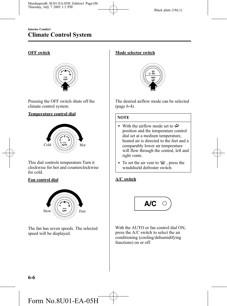 Climate control system | Mazda 2006 SPEED6 User Manual | Page 186 / 354