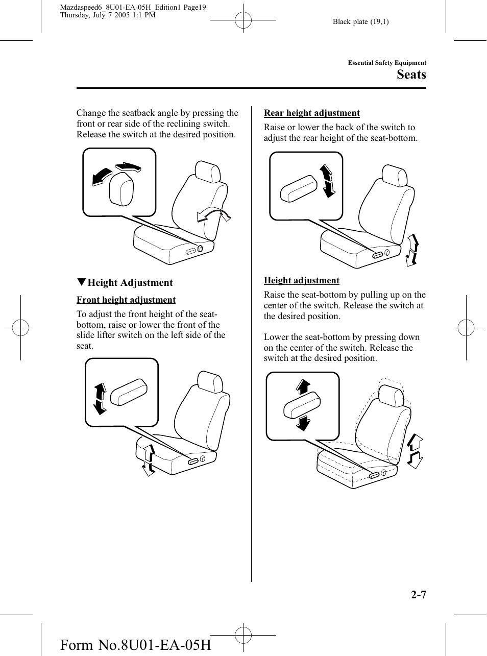 Seats | Mazda 2006 SPEED6 User Manual | Page 19 / 354