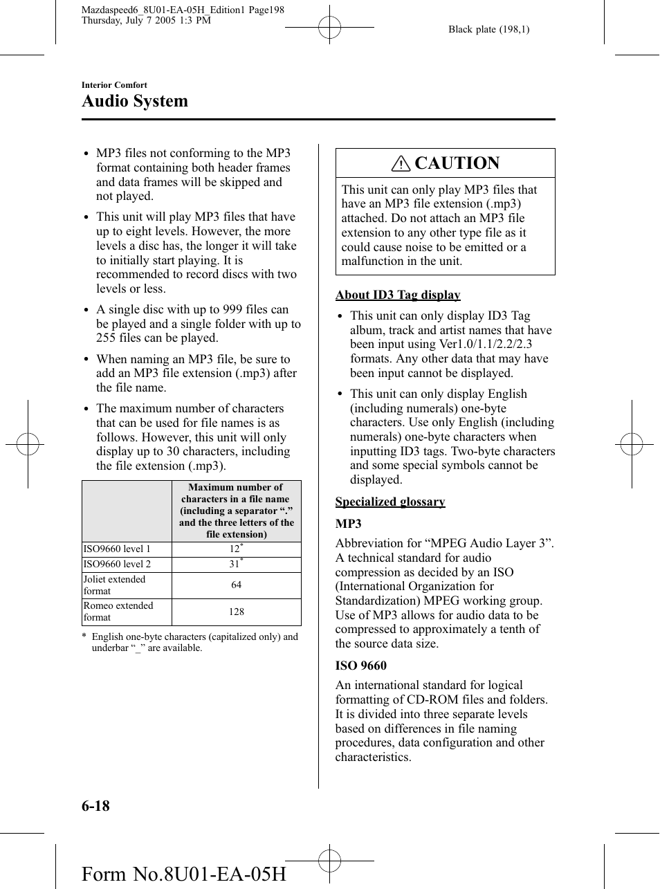 Caution, Audio system | Mazda 2006 SPEED6 User Manual | Page 198 / 354