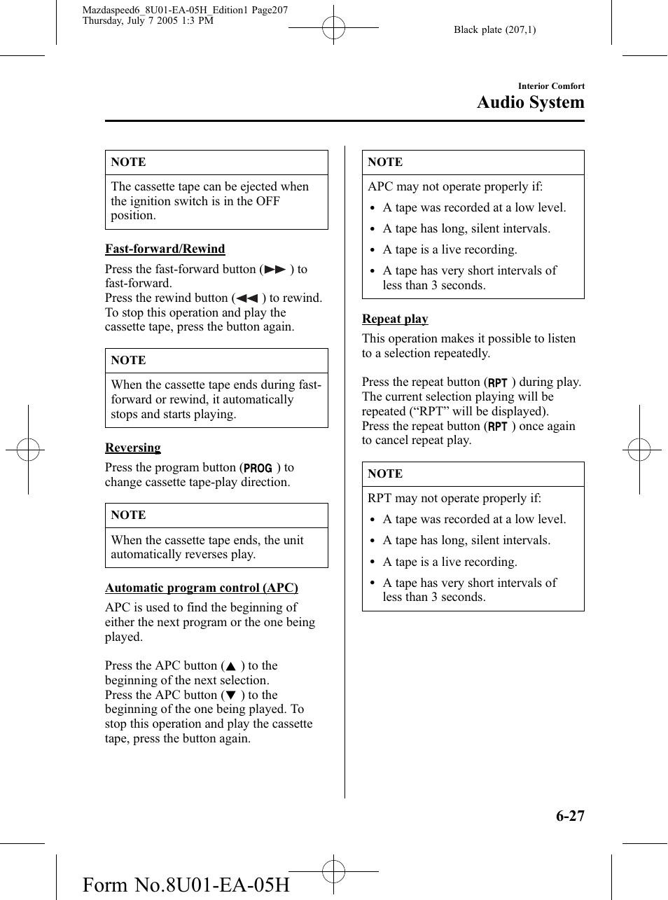 Audio system | Mazda 2006 SPEED6 User Manual | Page 207 / 354