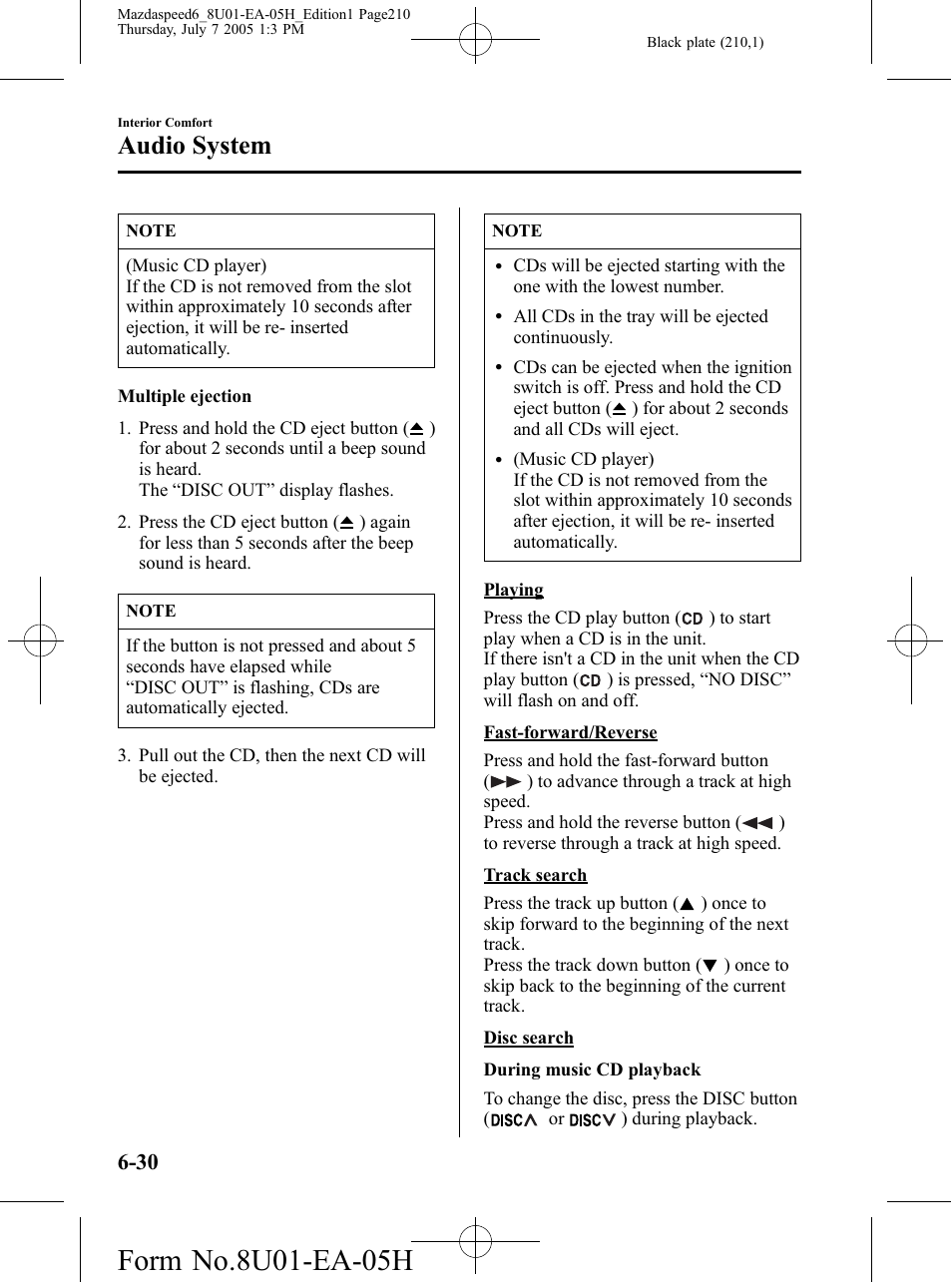 Audio system | Mazda 2006 SPEED6 User Manual | Page 210 / 354
