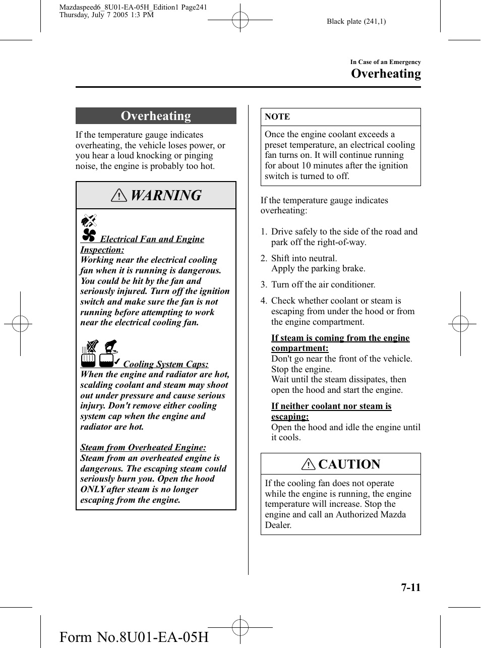 Overheating, Overheating -11, Warning | Caution | Mazda 2006 SPEED6 User Manual | Page 241 / 354