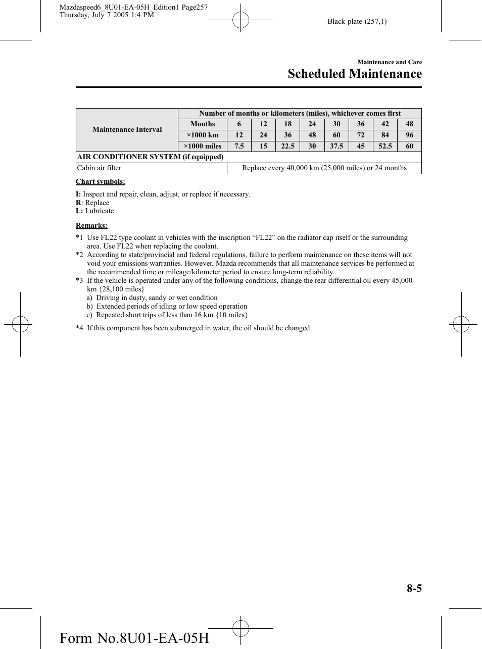 Scheduled maintenance | Mazda 2006 SPEED6 User Manual | Page 257 / 354