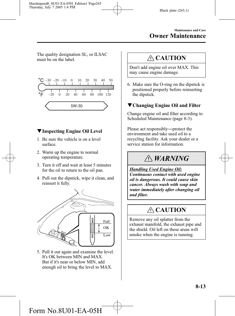 Warning, Caution, Owner maintenance | Mazda 2006 SPEED6 User Manual | Page 265 / 354