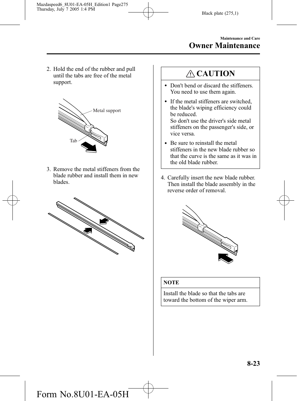 Caution, Owner maintenance | Mazda 2006 SPEED6 User Manual | Page 275 / 354