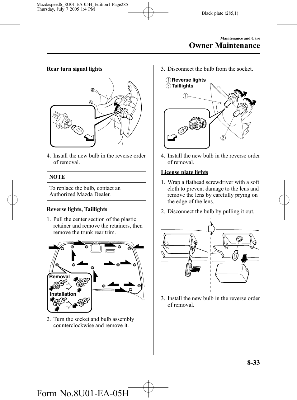 Owner maintenance | Mazda 2006 SPEED6 User Manual | Page 285 / 354