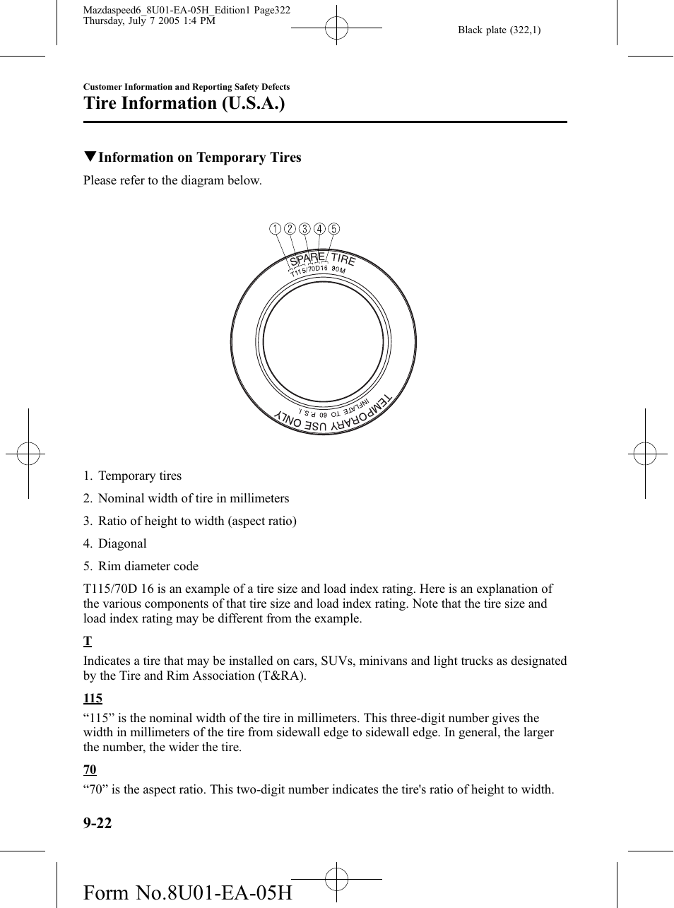 Tire information (u.s.a.) | Mazda 2006 SPEED6 User Manual | Page 322 / 354