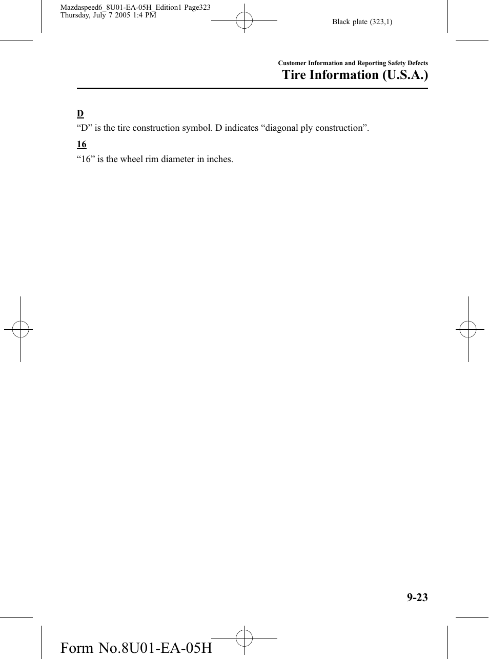 Tire information (u.s.a.) | Mazda 2006 SPEED6 User Manual | Page 323 / 354