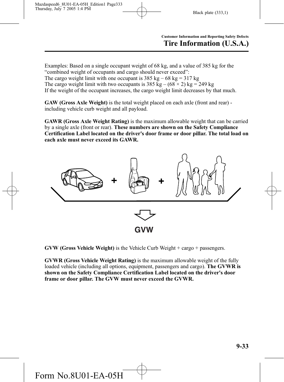 Tire information (u.s.a.) | Mazda 2006 SPEED6 User Manual | Page 333 / 354