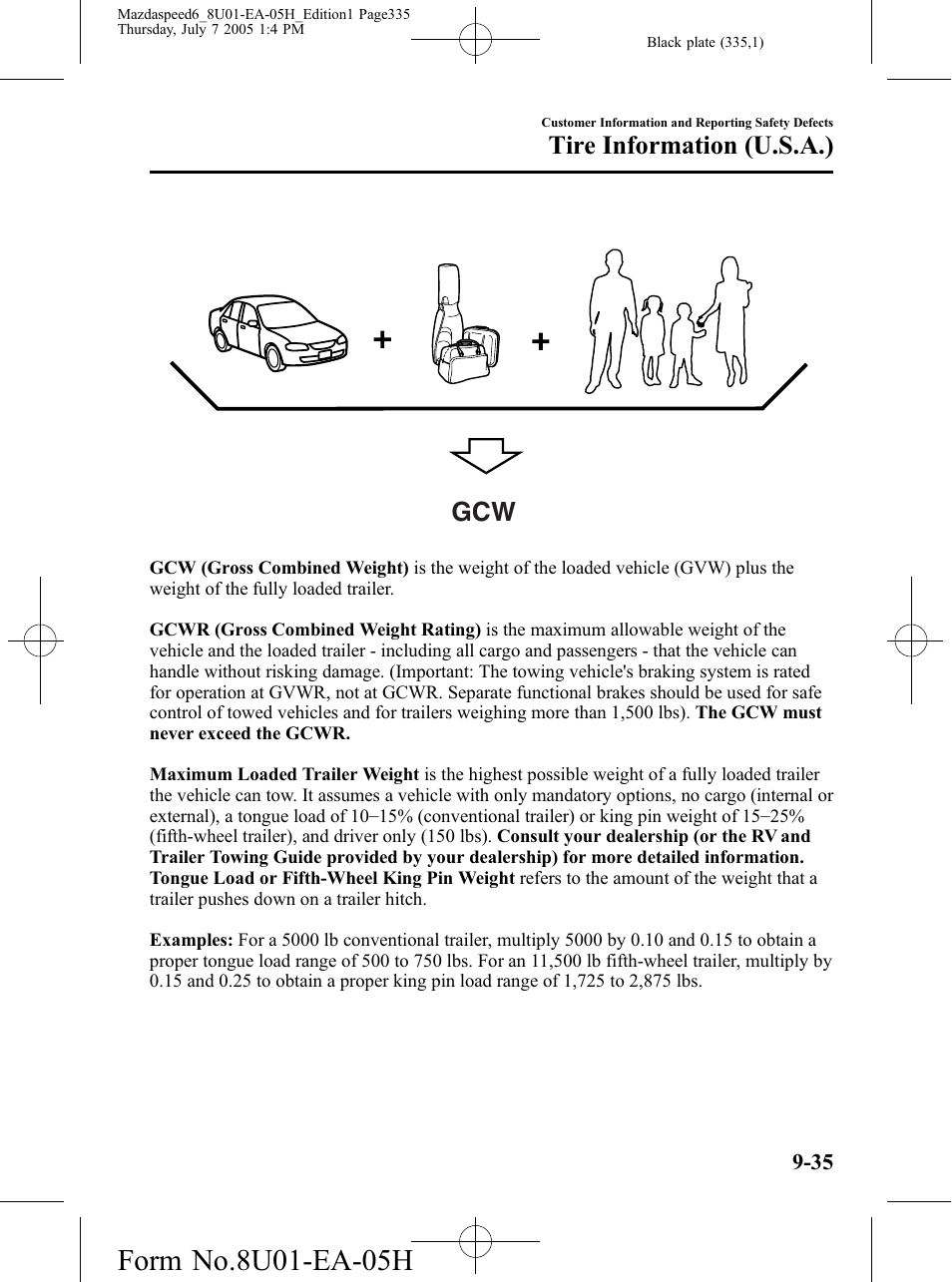 Tire information (u.s.a.) | Mazda 2006 SPEED6 User Manual | Page 335 / 354