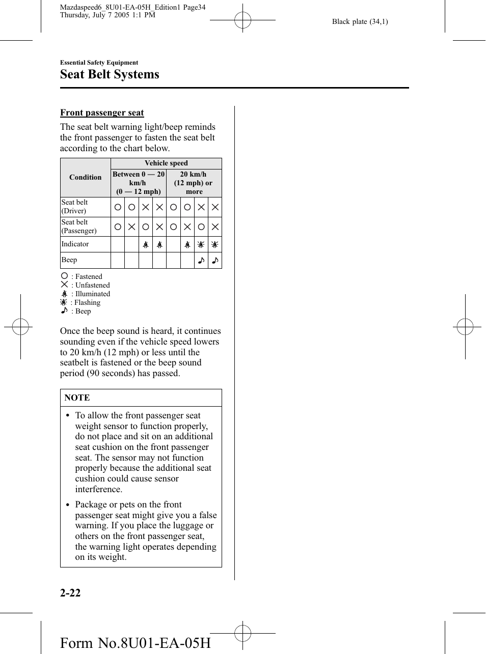 Seat belt systems | Mazda 2006 SPEED6 User Manual | Page 34 / 354