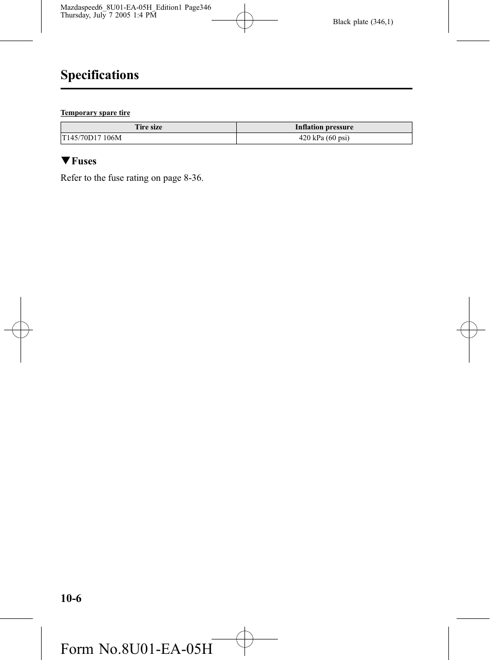 Specifications | Mazda 2006 SPEED6 User Manual | Page 346 / 354