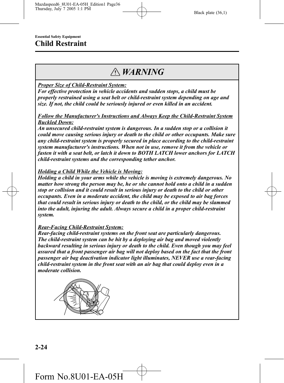 Warning, Child restraint | Mazda 2006 SPEED6 User Manual | Page 36 / 354