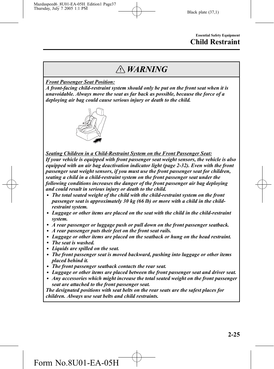 Warning, Child restraint | Mazda 2006 SPEED6 User Manual | Page 37 / 354