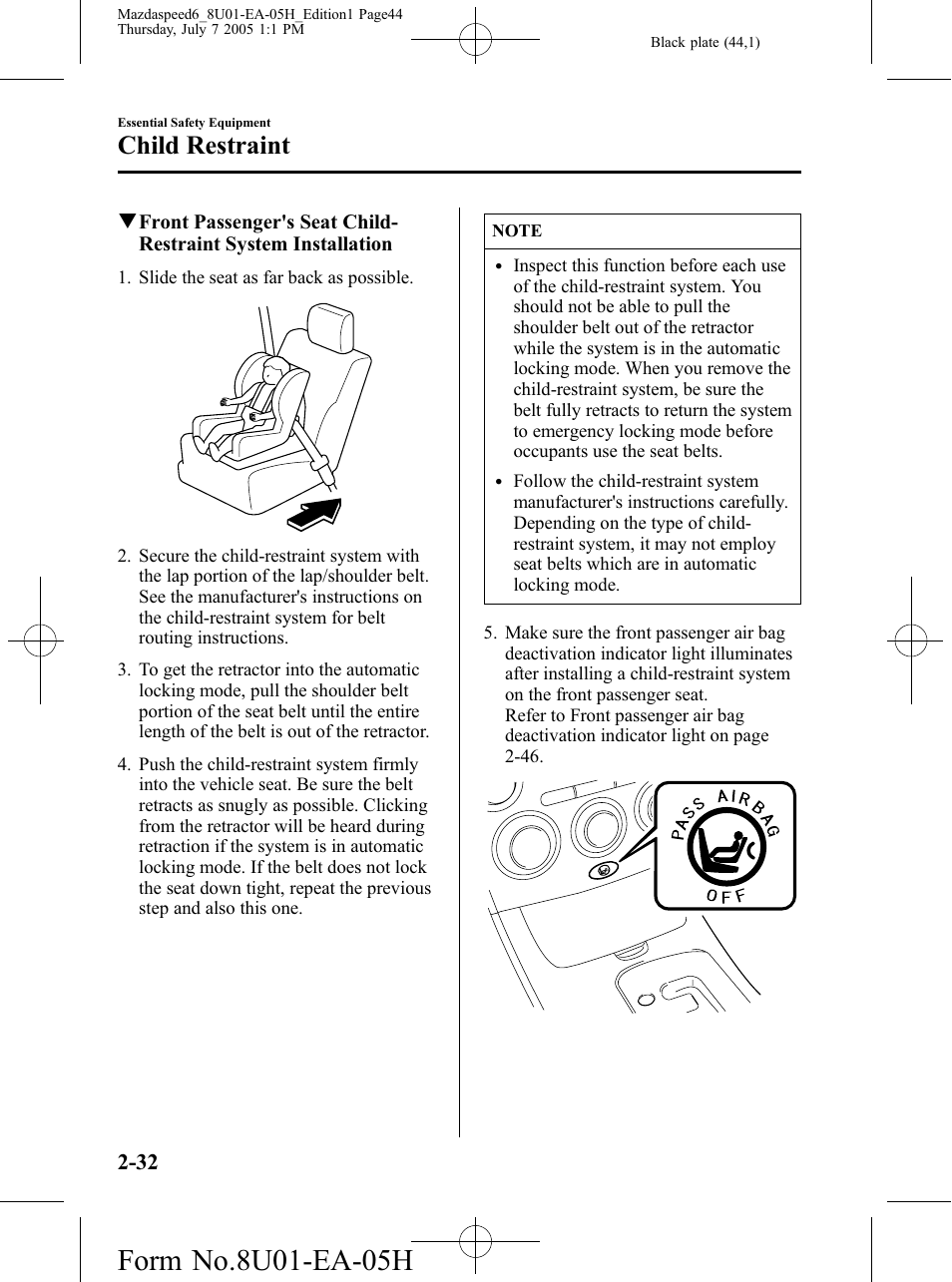 Child restraint | Mazda 2006 SPEED6 User Manual | Page 44 / 354