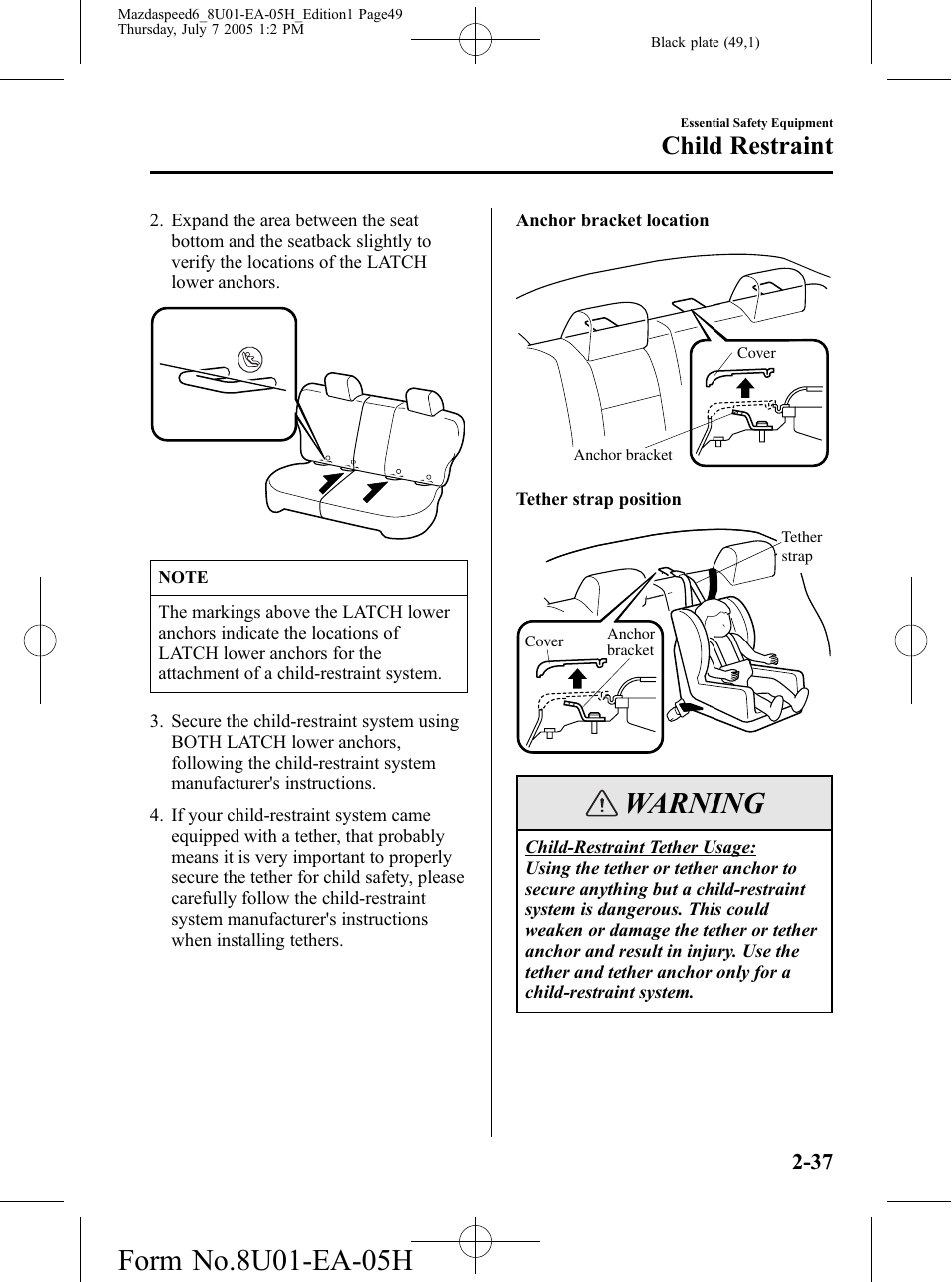 Warning, Child restraint | Mazda 2006 SPEED6 User Manual | Page 49 / 354