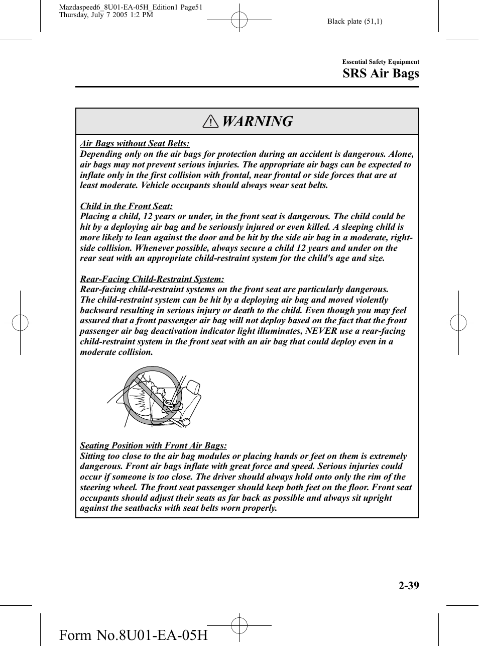 Warning, Srs air bags | Mazda 2006 SPEED6 User Manual | Page 51 / 354