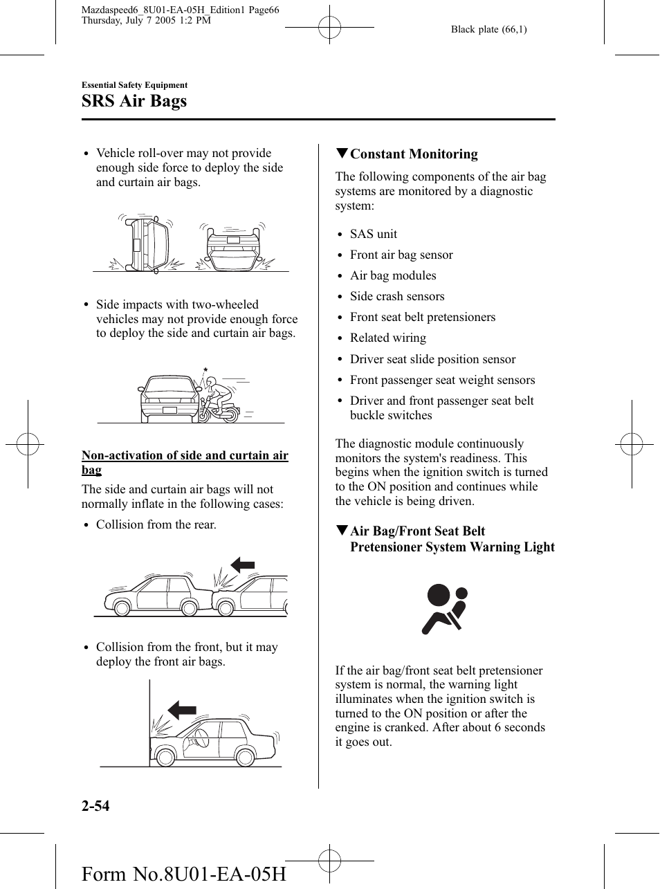 Srs air bags, Qconstant monitoring | Mazda 2006 SPEED6 User Manual | Page 66 / 354