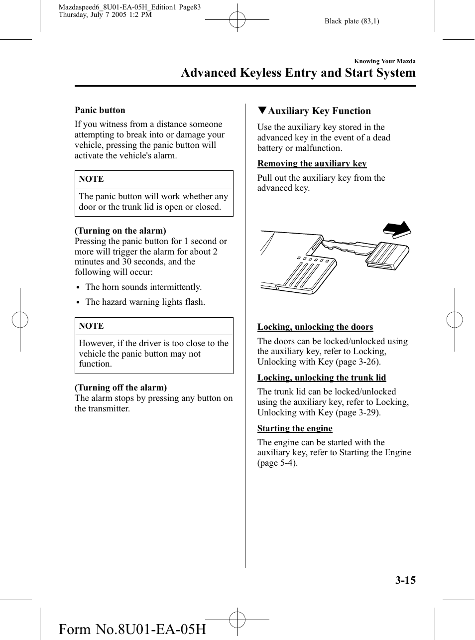 Advanced keyless entry and start system | Mazda 2006 SPEED6 User Manual | Page 83 / 354