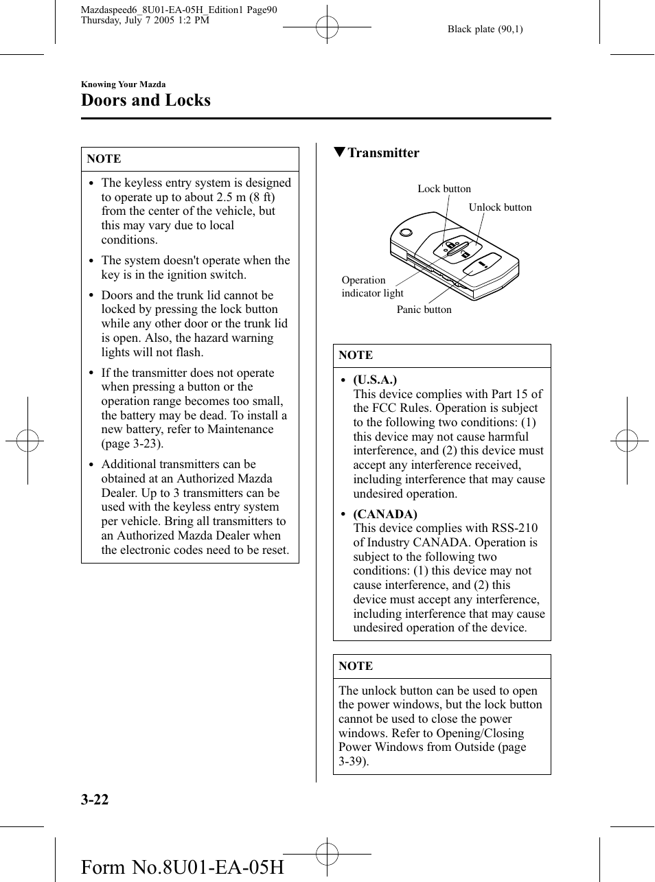 Doors and locks, Qtransmitter | Mazda 2006 SPEED6 User Manual | Page 90 / 354