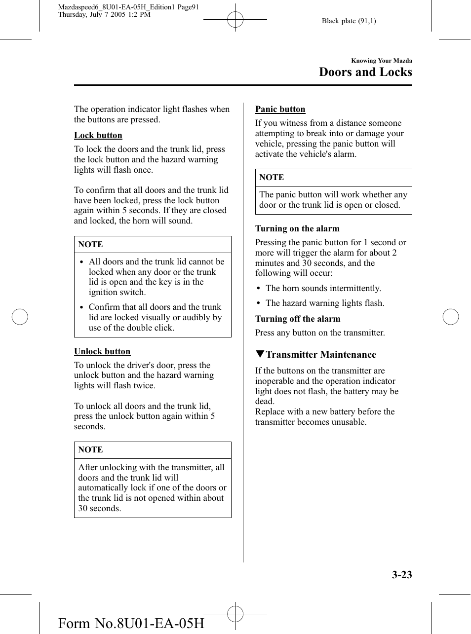 Doors and locks | Mazda 2006 SPEED6 User Manual | Page 91 / 354