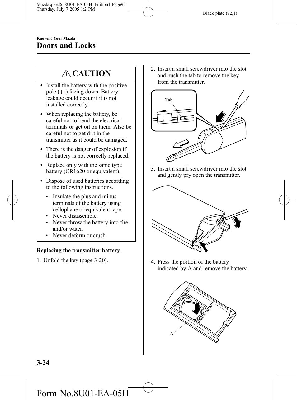 Caution, Doors and locks | Mazda 2006 SPEED6 User Manual | Page 92 / 354