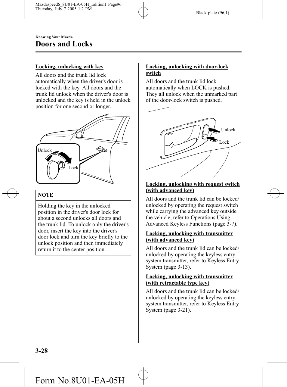 Doors and locks | Mazda 2006 SPEED6 User Manual | Page 96 / 354