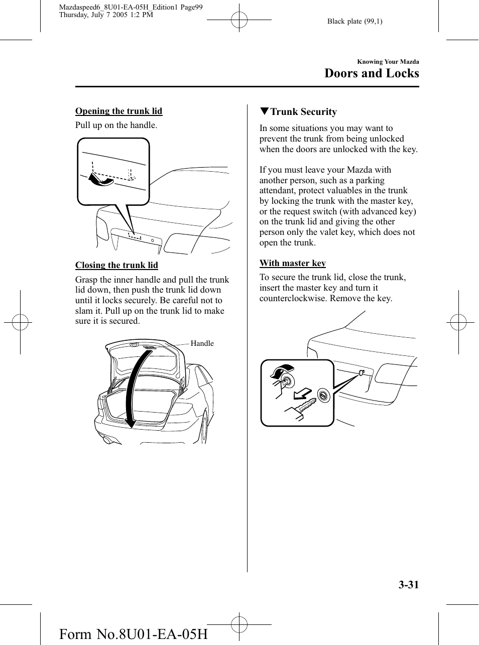 Doors and locks | Mazda 2006 SPEED6 User Manual | Page 99 / 354