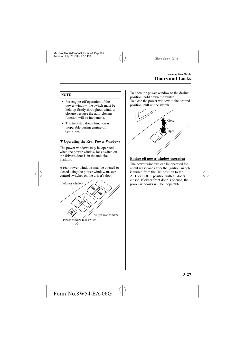 Doors and locks | Mazda 2007 6 SPORTS SEDAN User Manual | Page 106 / 445