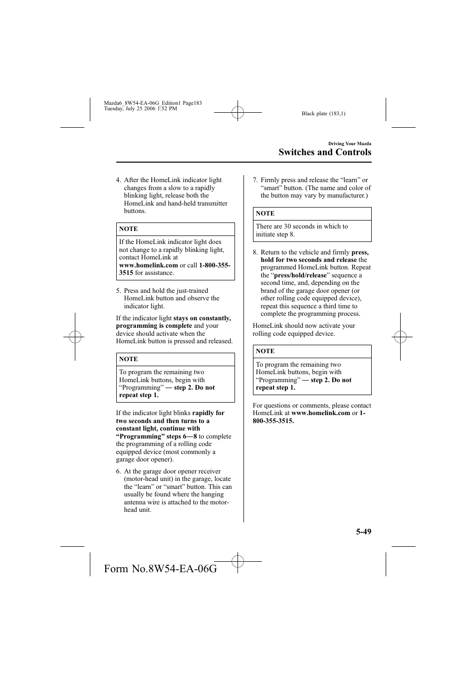 Switches and controls | Mazda 2007 6 SPORTS SEDAN User Manual | Page 184 / 445