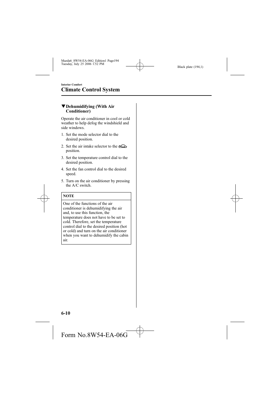 Climate control system | Mazda 2007 6 SPORTS SEDAN User Manual | Page 195 / 445