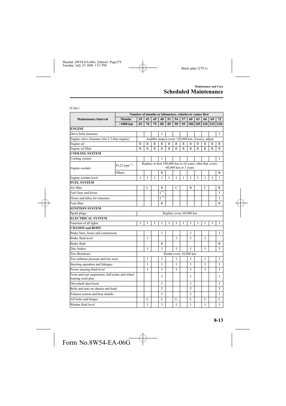 Scheduled maintenance | Mazda 2007 6 SPORTS SEDAN User Manual | Page 280 / 445