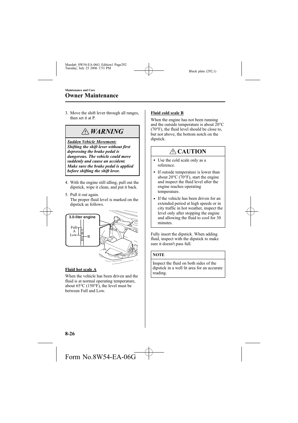 Warning, Caution, Owner maintenance | Mazda 2007 6 SPORTS SEDAN User Manual | Page 293 / 445