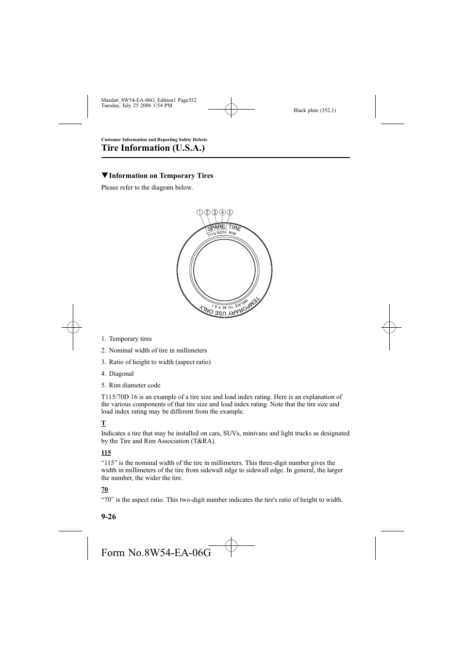 Tire information (u.s.a.) | Mazda 2007 6 SPORTS SEDAN User Manual | Page 353 / 445