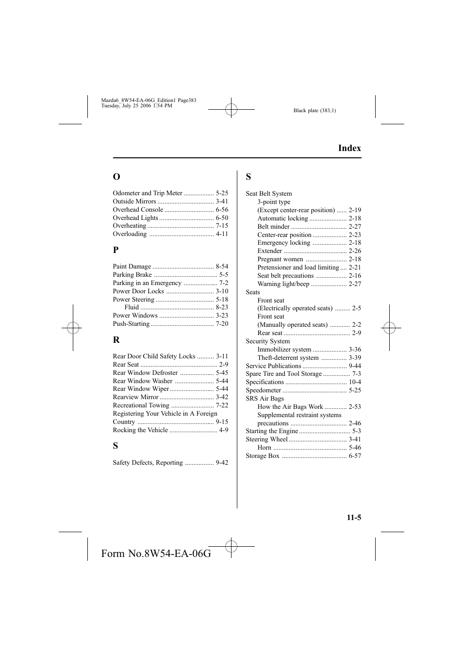 Index | Mazda 2007 6 SPORTS SEDAN User Manual | Page 384 / 445