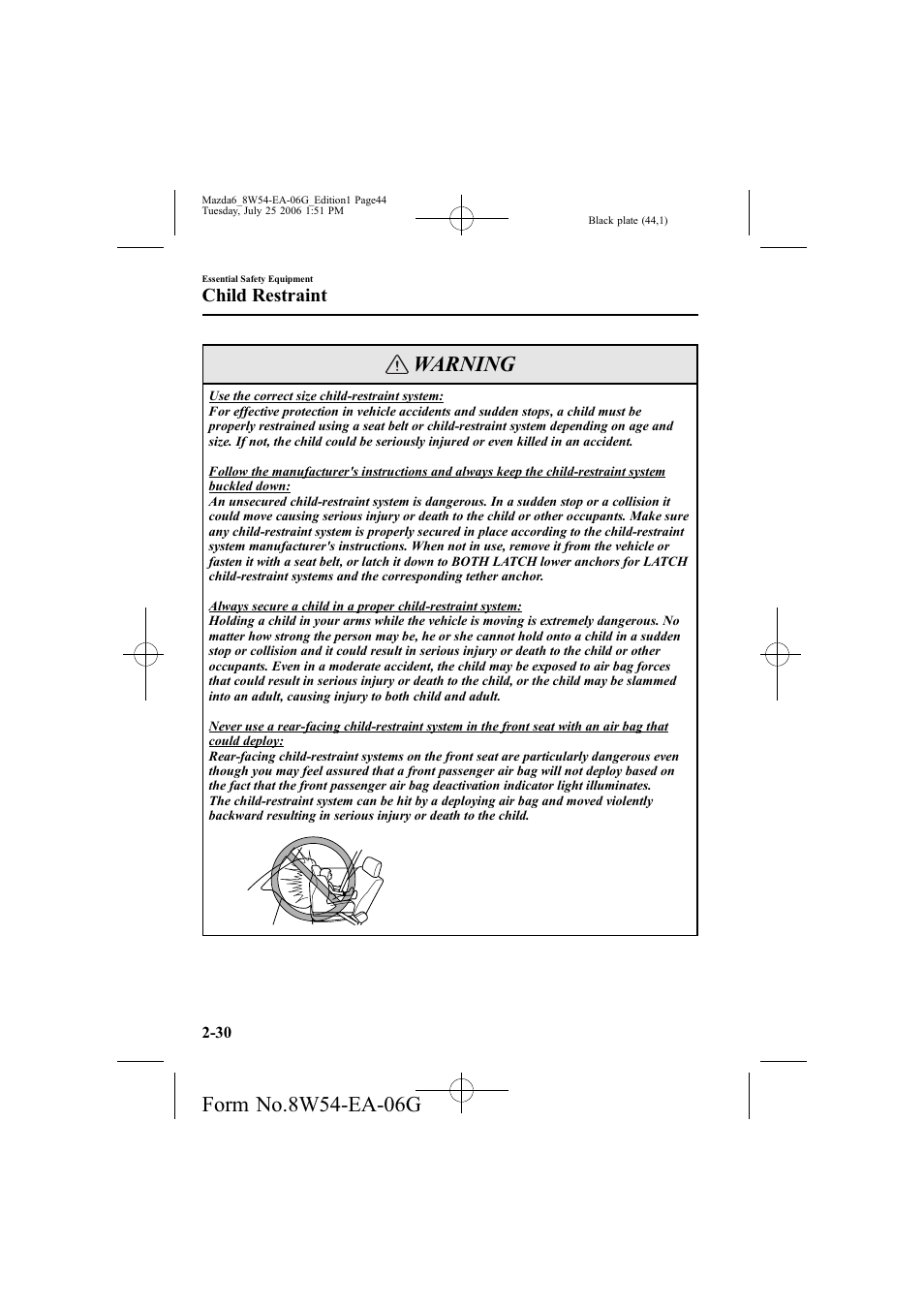 Warning, Child restraint | Mazda 2007 6 SPORTS SEDAN User Manual | Page 45 / 445