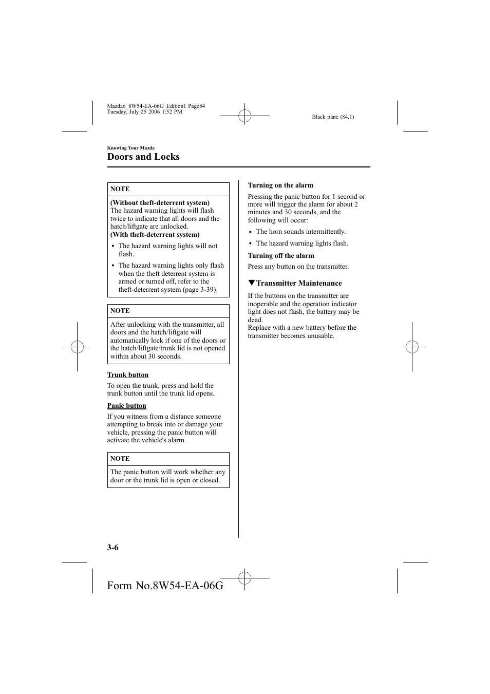 Doors and locks | Mazda 2007 6 SPORTS SEDAN User Manual | Page 85 / 445