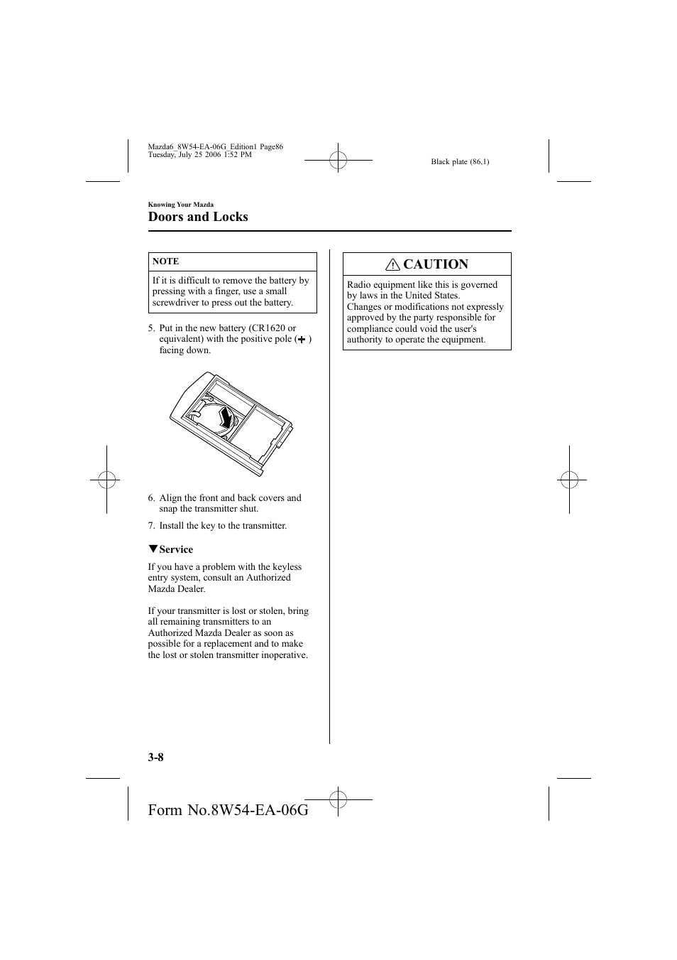 Caution, Doors and locks | Mazda 2007 6 SPORTS SEDAN User Manual | Page 87 / 445