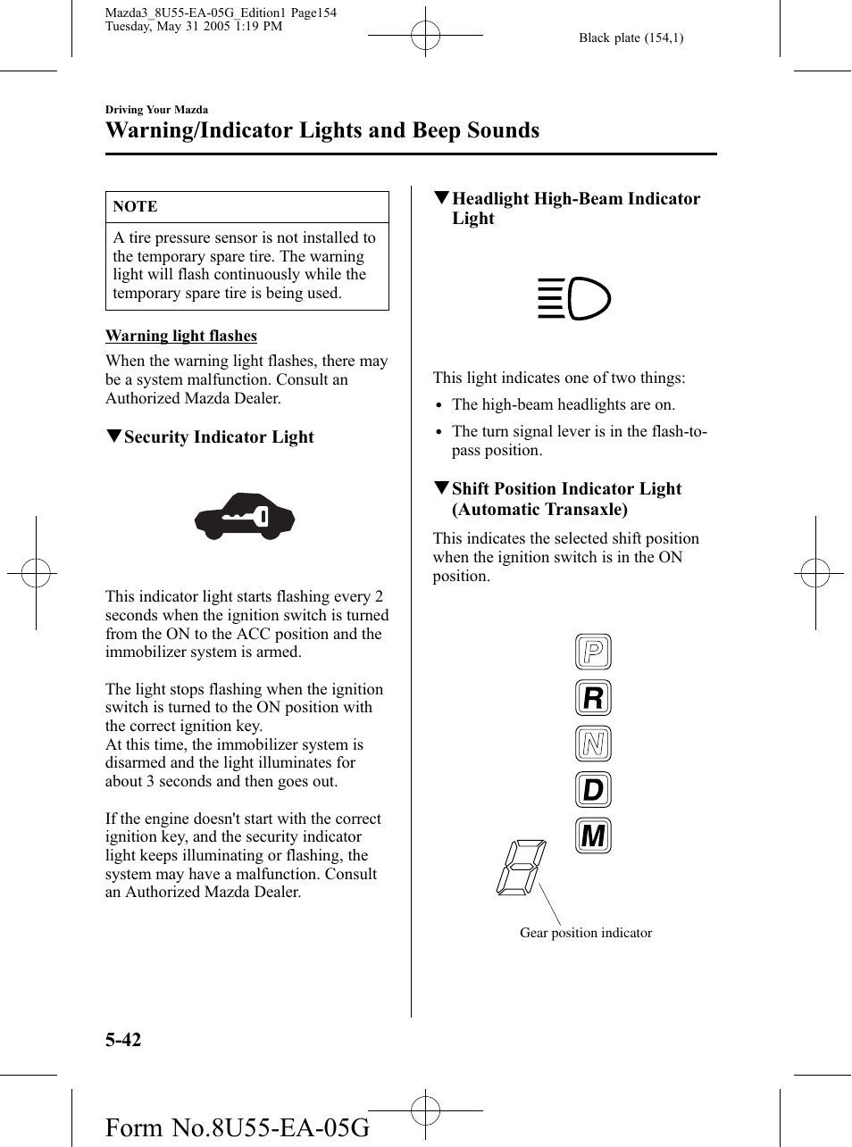 Warning/indicator lights and beep sounds | Mazda 2006 3 4-DOOR User Manual | Page 154 / 416