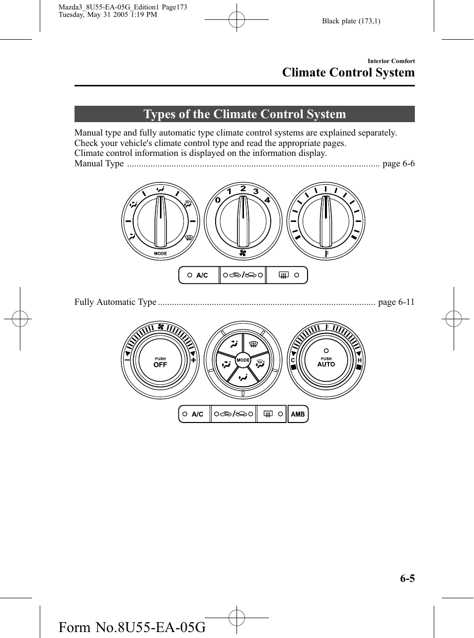 Types of the climate control system, Types of the climate control system -5, Climate control system | Mazda 2006 3 4-DOOR User Manual | Page 173 / 416