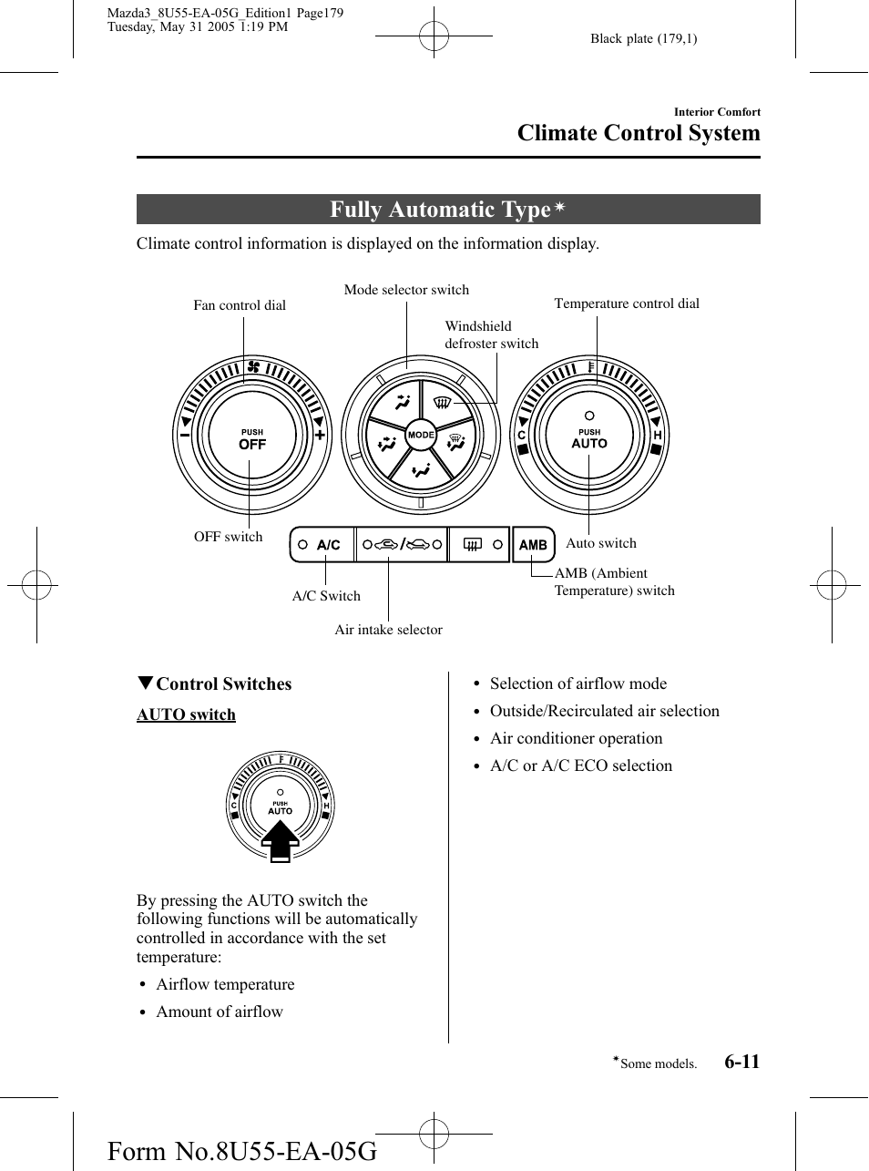 Fully automatic type, Climate control system, Qcontrol switches | Mazda 2006 3 4-DOOR User Manual | Page 179 / 416