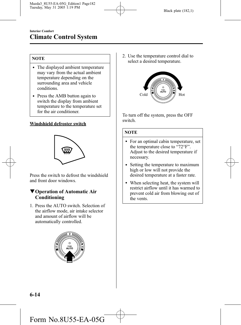 Climate control system | Mazda 2006 3 4-DOOR User Manual | Page 182 / 416