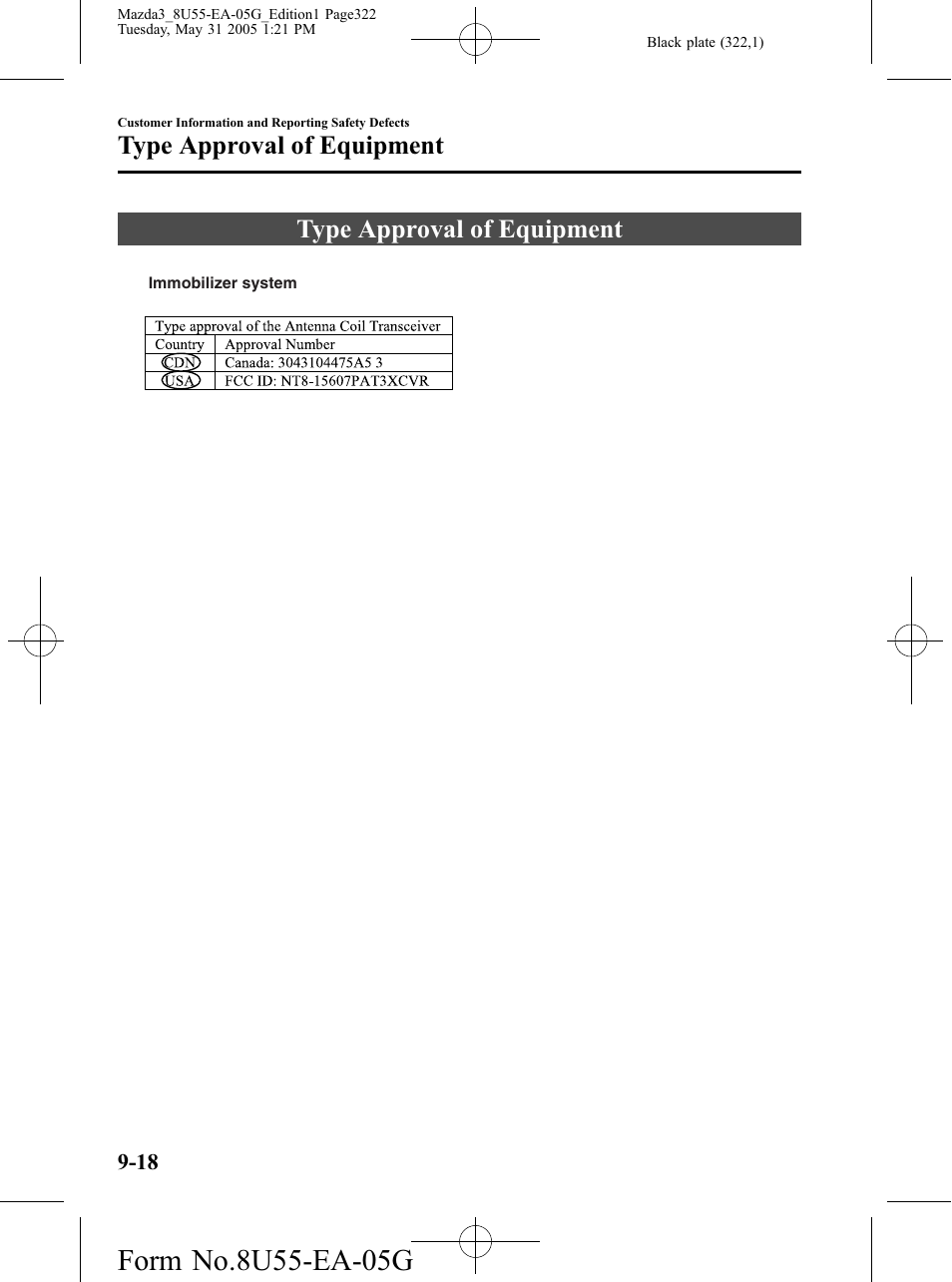 Type approval of equipment, Type approval of equipment -18 | Mazda 2006 3 4-DOOR User Manual | Page 322 / 416