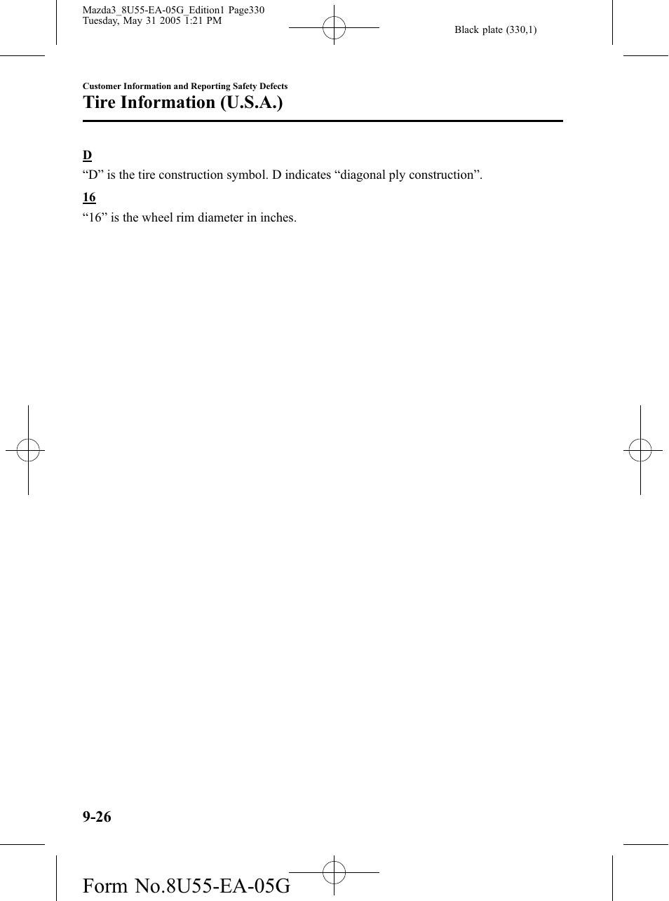 Tire information (u.s.a.) | Mazda 2006 3 4-DOOR User Manual | Page 330 / 416