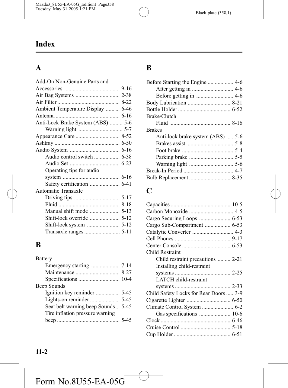 Index | Mazda 2006 3 4-DOOR User Manual | Page 358 / 416