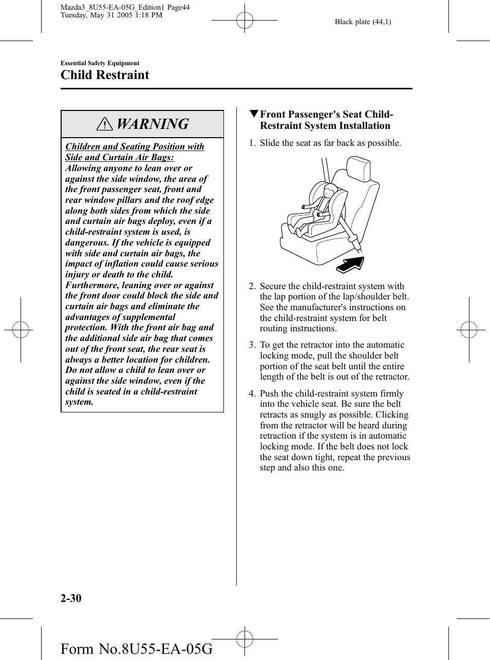 Warning, Child restraint | Mazda 2006 3 4-DOOR User Manual | Page 44 / 416