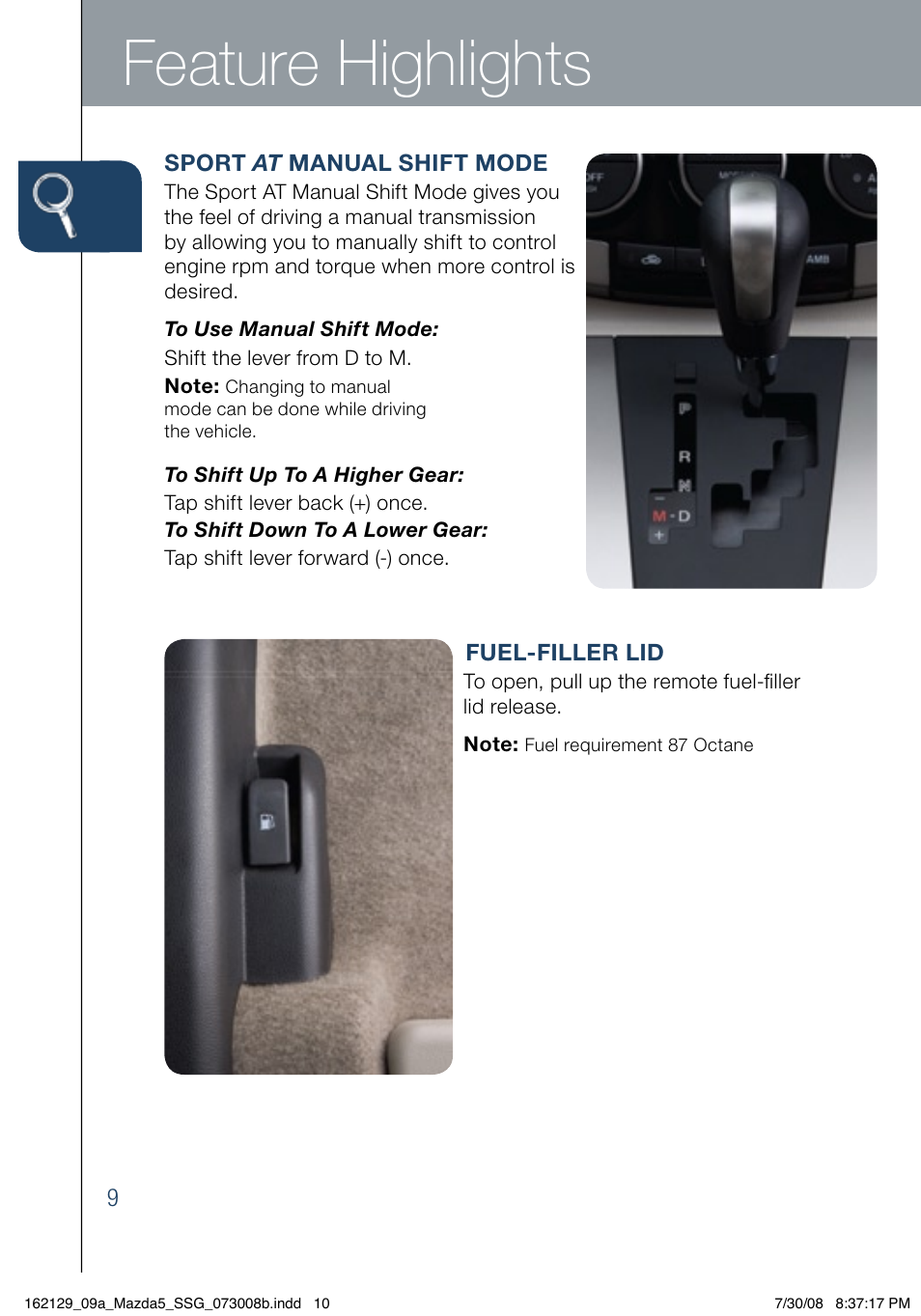 Feature highlights | Mazda 2009 5 User Manual | Page 10 / 26