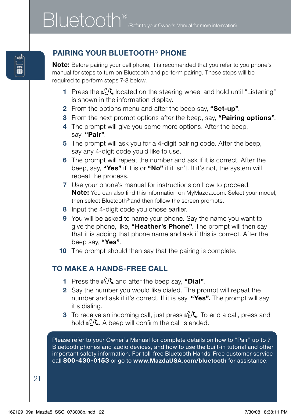 Bluetooth | Mazda 2009 5 User Manual | Page 22 / 26